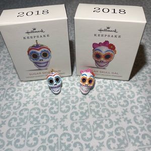 NIB - 2018 Hallmark Mini Sugar Skull Guy and Gal Halloween Ornamemts
